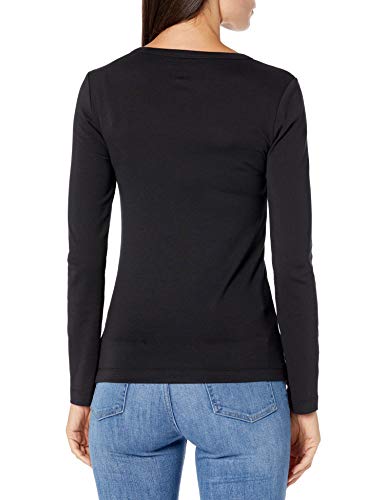 Amazon Essentials Women's 2-Pack Slim-Fit Long-Sleeve Crewneck T-Shirt, Black/Light Grey Heather, Medium