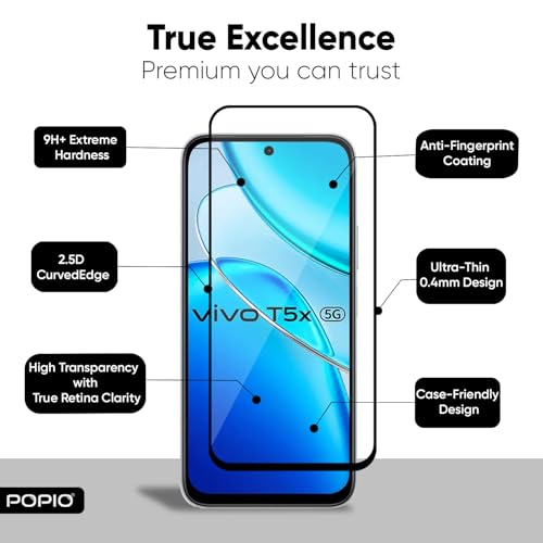 Image of POPIO Military-Grade Gorilla Tempered Glass for Vivo T5X | 9H Hardness, Edge-to-Edge, Bubble-Free