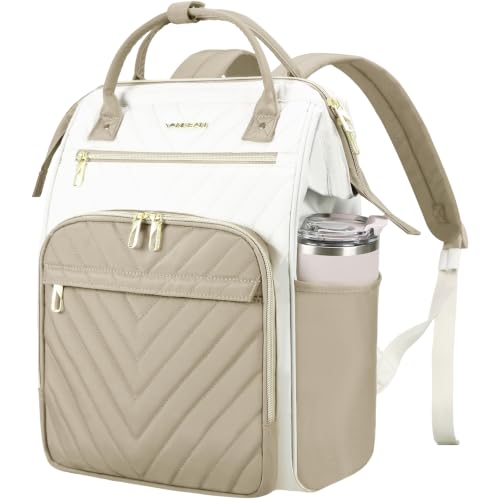 Image of VANKEAN 17 Inch Laptop Backpack for Women Fashion Computer Work Bag, Large Capacity Waterproof Backpack, College Daypack Business Travel(Beige-Khaki, 17.3 Inch)