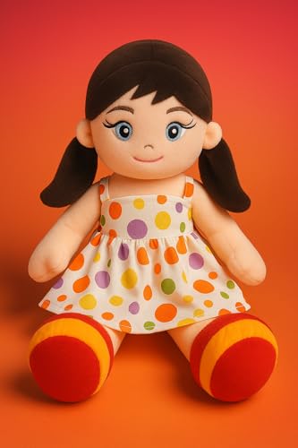 Image of SARO Soft Plush Doll for Kids Cute Girl Toy with Flower Print Dress & Soft Stuffed Cuddly Gift Home Decor (35 cm) | (Doll Yellow)