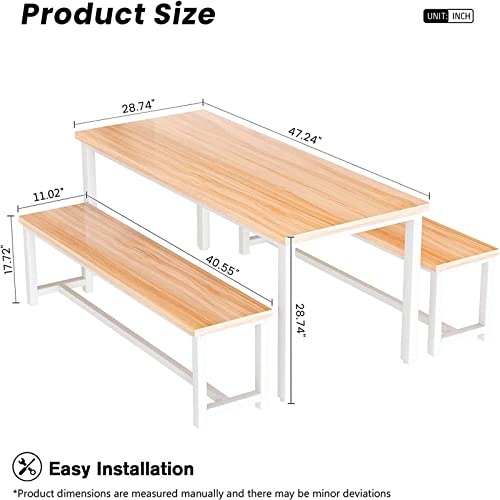 Recaceik 47" Dining Room Table Set With 2 Benches, Kitchen Dining Table Set For 4 Person, Space Saving Kitchen Table And Chair Set With Metal Frame For Dining Room, Small Space, Breakfast Nook(Walnut) #TOP5