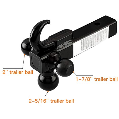 Topsky Trailer Ball Mount With Hitch Hook & Hitch Pin, 1-7/8",2"&2-5/16" Hitch Ball,Tow Hitch,Black Ball,Ts2010 #TOP3