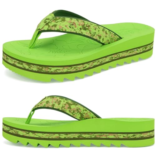 Image of ONCAI Flip Flops for Women, Fashion Printed Platform Sandals Woman with Arch Support Yoga Mat Cushion, Lightweight Summer Beach Outdoor Chunky Non-Slip Rubber Soles US Size 5-11