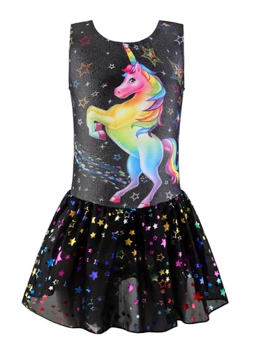 EQSJIU Dance Leotards for Girls Cute Black Unicorn Gymnastics Leotard for Girls 9-10 Years