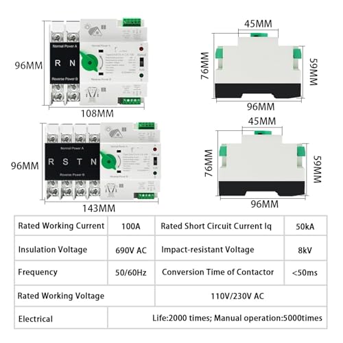 Inverseur de transfert automatique de source double puissance ATS 2P 100A 220V sans interruption - 2