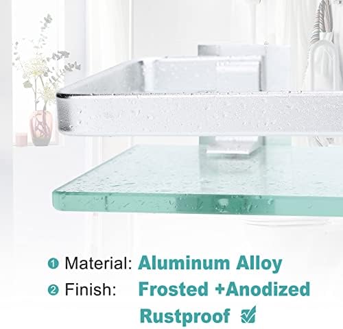 ENCOFT Glass Shelf Bathroom, 2 Pack, Bathroom Shelf Wall Mounted, Glass Bathroom Shelves aus Aluminium, Rustproof Glass Shelf for Bathroom with 8mm Thick Tempered Glass (35 x 12 x 7 cm *2, Silver)