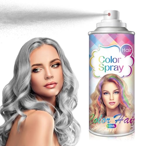 AIUEO Temporary Hair Color Spray Temporary Hair Dye, 1-Day Washable Temporary Hair Color Wax, Gray Hair Spray for Christmas Party Halloween Cosplay-Gray,120 ml