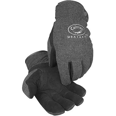 Caiman Deerskin Leather Palm Winter Work Gloves, Fleece Back, Heatrac Insulation, Touchscreen Compatible, Black, Medium (2396-4) Cover