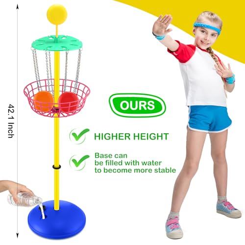 Meooeck 42 Inches Mini Disc Golf Baskets with 10 Flying Discs Golf Starter Set for Indoor Outdoor Yard and Beach Games(Cute Color) - Thumbnail 2