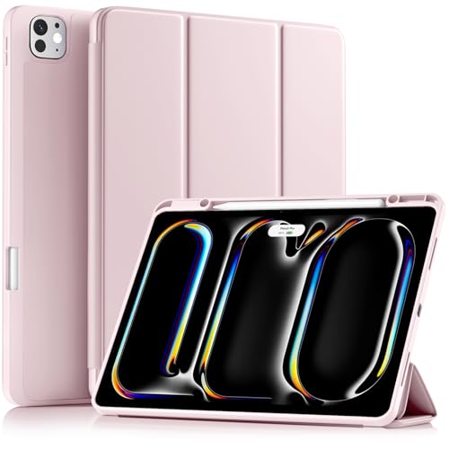 Akkerds Compatible with iPad Pro 13 Inch Case (M5/M4) 2025/2024, for iPad 13 Pro Case with Pencil Holder, Slim Trifold Stand Protective Cover with Soft TPU Back, Auto Wake/Sleep, Pink