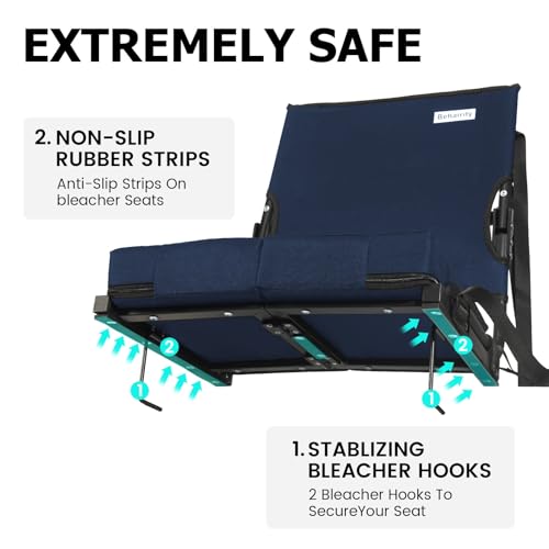 Stadium Seats for Bleachers with Back Support Extra Wide, Most Compact Bleacher Chairs with Highest Back and Thick Cushion, Portable Folding Stadium Chair for Adults at Sports Events. (Navy Blue) - Thumbnail 5