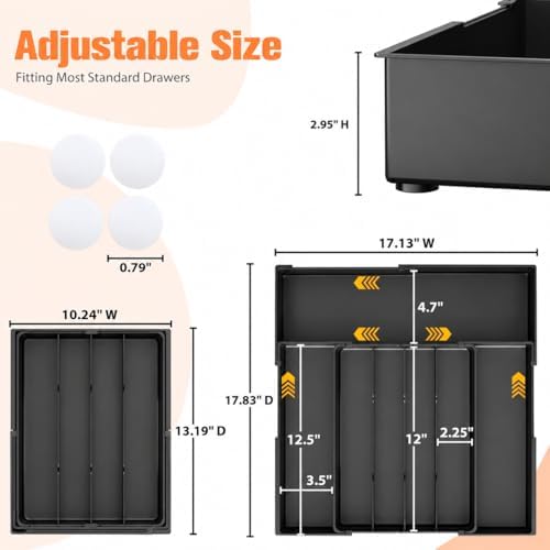 Ceecysaa Cutlery Organizer, Expandable Utensil Organizer for Kitchen, Utensil Holder, Adjustable Cutlery Tray Drawer Organizer for Spoons Forks Knives,Kitchen Organizers and Storage,Black(4-7 Slots) - 1