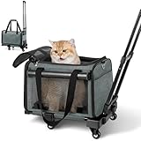 YUDODO 25lbs Large Cat Carrier with Wheels Lightproof Airline Approved Dog Carrier for Small Dog Detachable Rolling Pet Carrier for Traveling Groomers Vet Visits(Gray-Green)