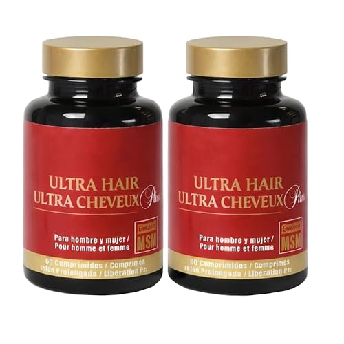 Natures Plus Ultra Hair Plus con MSM | Pack 2 x 60 Comprimidos | Suplemento Capilar | Biotina y Zinc | Vitaminas B | Fortalece Cabello y Uñas | Apto para Veganos | Sin Gluten | Liberación Sostenida