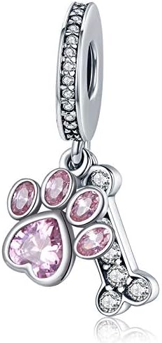 Dog Paw Charm Pink Enamel CZ Dangle Charm for Snake Chain Charms Bracelet Women Jewellery Birthday Gifts