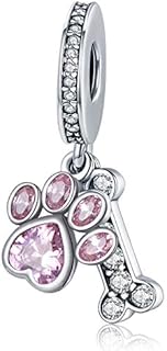 Dog Paw Charm Pink Enamel CZ Dangle Charm for Snake Chain Charms Bracelet Women Jewellery Birthday Gifts