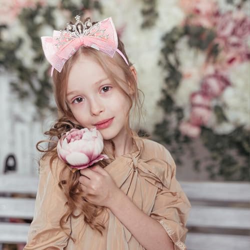Ymapinc Rosa Prinzessin Krone Mädchen，Süße Fee Diadem mit Tüllschleife Krone Geburtstag Tiara Rosa Kopfschmuck für Kleinkinder