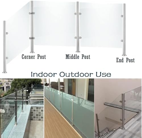 Stainless Steel Round Glass Railing Post, 40in Height Glass Stair System for Atrium Dividers, Durable Pillar Clamps for Modern Interiors, C-Corner Design