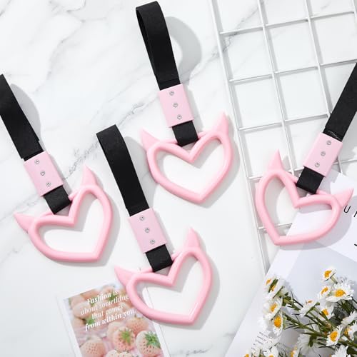 Image of 4 Pieces Heart Handle Keychains Car Accessory Heart Hand Strap Drift Charm for Car Interior Exterior Decoration(Pink,Devil)