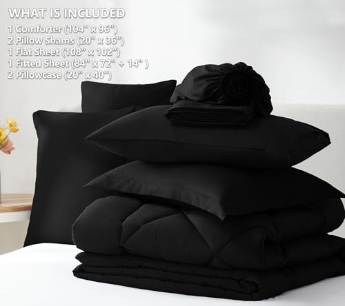 Image of CozyLux California King Comforter Set Black - Cal King Bed in a Bag 7 Pieces, Luxury Soft Bed Set for All Seasons, Bedding Set with Down Alternative Comforter, Sheets, Pillowcases & Shams
