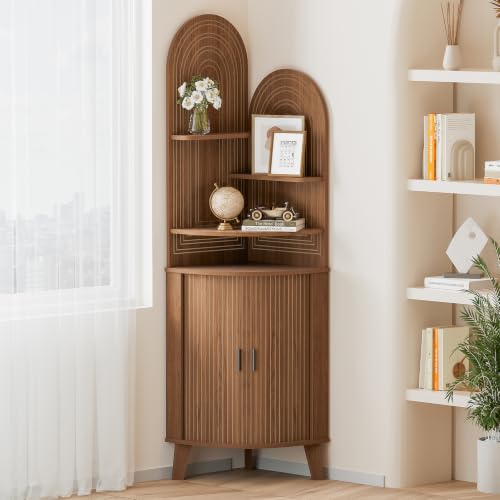 Pruchant Small Corner Cabinet with Sliding Door and Storage, Tall