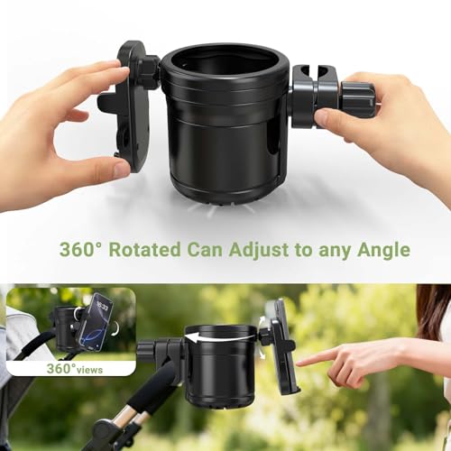 ZealSound Stroller Cup Holder – 3-in-1 Bottle Holder with Phone Holder, 360 Degrees Rotation Drink Holder for Wheelchair, Stroller, Bike, Walker, Scooter, Bicycle, Compatible with Evenflo Graco & More - Thumbnail 5