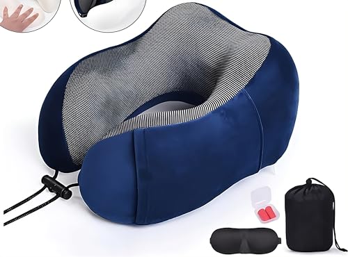 BASHIR HOUSE Almohada de Viaje para Cuello, Almohada Cervical para Oficina, Avión, Tren, Coche Viajando, Almohada Cuello Viscoelastica de Espuma Memoria, Cojin de Viaje Cuello (Azul)