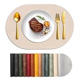 Univo Colors ランチョンマット 高質PUレザー 4枚セット おしゃれ 華やか 飾り 清潔しやすい 家庭用 レストラン用 丸洗いOK 撥水 防汚 断熱 滑り止め （楕円形 ４３cm×３０cm、4枚セット,オフホワイト）