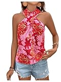 SOLY HUX Women's Floral Print Blouse Criss Cross Halter Tie Back Sleeveless Summer Tops Pink Floral Medium