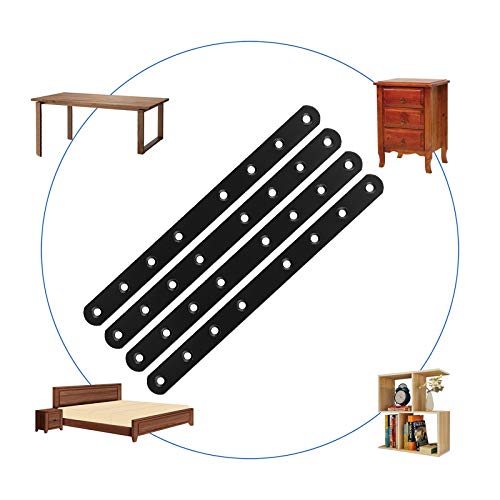12Pcs Black Mending Plate, 10” Flat Straight Braces Heavy Duty Metal Straight Bracket, Cast Iron Mending Joining Repair Plates Fixing Bracket Connector for Repairing Wooden Furniture, 250MMx20MMx3MM - Thumbnail 6