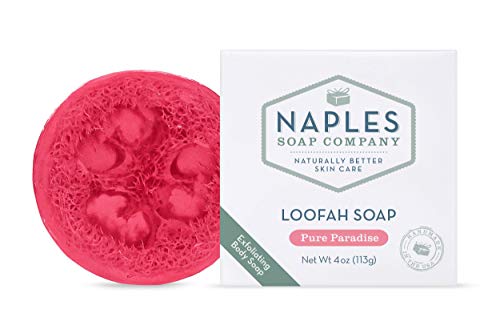 Naples Soap Company Loofah Soap, Cleanses, Exfoliates and Moisturizes Skin, Handmade in US, Vanilla-Scented Pure Paradise, 4 Ounce – 30 Use Bar
