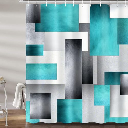 PAEOT Teal Grey Geometric Shower Curtain,Modern Abstract Art,72x72 Inch