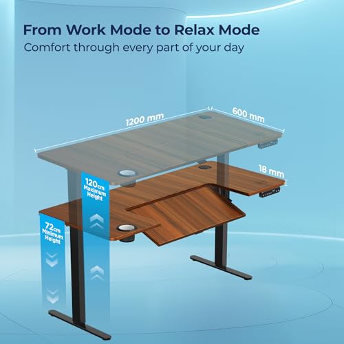 Image of The Sleep Company AeroFlip Adjustable Desk | SmartFlip Ergonomic Tabletop | Height Adjustable 72-120 cm | Wireless Charging | Temperature Controlled Drink Tray |1200 mm | Wooden & Black