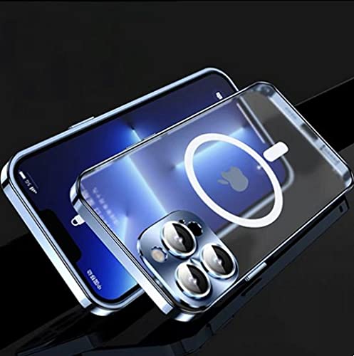 Coque en aluminium pour iPhone 13 Pro Max, protection métal bleu d'exception avec film lentille