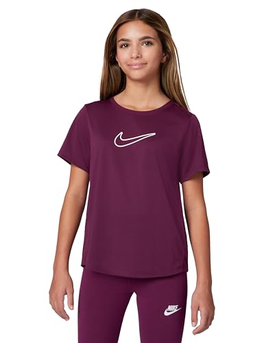 Nike Girl's One Fitted Dri-Fit Short-Sleeve Top, Bordeaux/White, X-Large