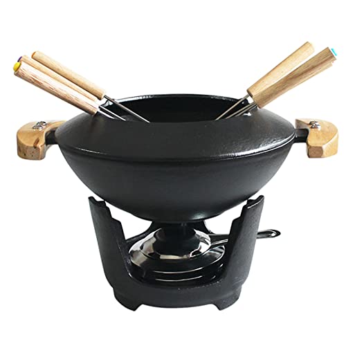 Juego de fondue de queso de hierro fundido, horno de fusión de queso de chocolate, con 6 tenedores de fondue, quemador de fondue, para carne, queso de chocolate, juego de fondue de queso para 6