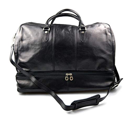 Sac bagage à main en cuir véritable noir pour homme et femme