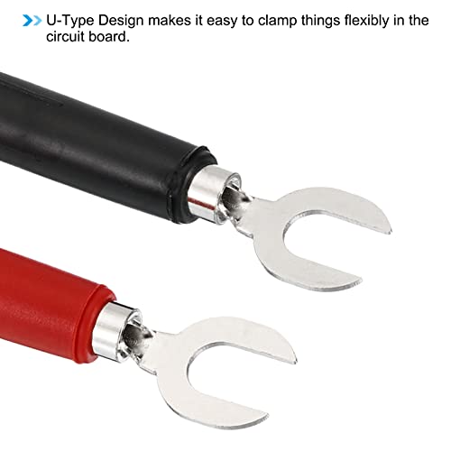 Image of PATIKIL U Type Banana Plugs Set, 2 Set 4mm Copper Fork Spade Wire Connector Adapter for Multimeter Test Lead Electrical Circuit Measurement, Black Red