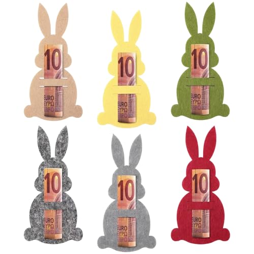 6 Stück Ostern Geldgeschenke, Osterhasen Filzdekorationen Geldgeschenk Verpackung, Ostergeldgeschenke, Ostern Filz Geld Geschenk Hase Lustige Osterdekoration zum Verschenken für Geld