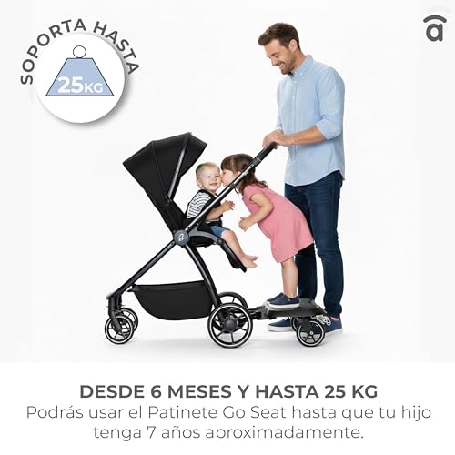 Miniatura 5 de Asalvo Patinete Carro Bebe Universal Go Seat. Patinete Carro Bebe 2 En 1. Patin Universal Para Niños 1-5 Años Hasta 15 Kg. Patín Con Asiento Desmontable, Volante Y Ruedas Con Luz. Negro