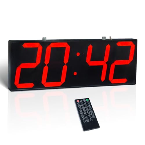 CHKOSDA Reloj de pared digital con pantalla de doble cara, grande, temporizador, temperatura, alarma y fecha, colgante con números claros (rojo)