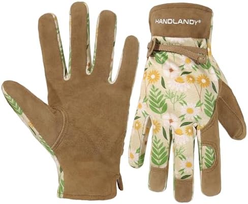 HANDLANDY Gardening Gloves for Women, Leather Garden Glove Gardener Gift, S