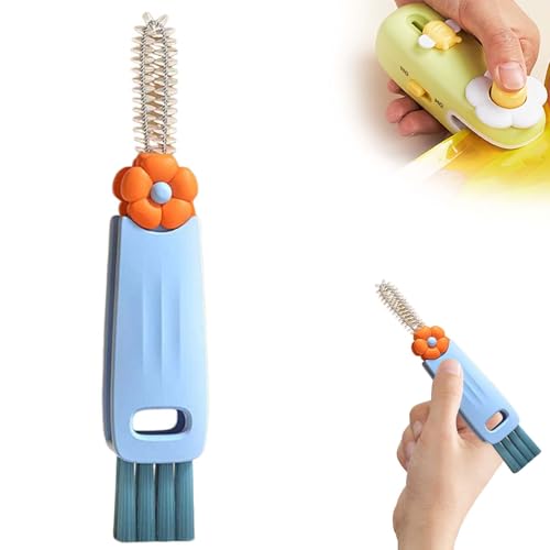 3 in 1 Cup Lid Cleaning Brush, 2025 Multifunctional Bottle Cup Lid Brush Crevice Cleaning Brush, Home Kitchen Crevice Brush Tools, Portable Cleaner Brush for All Kinds of Cups and Bottles (Blue)