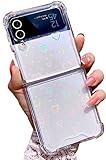 Shinymore Galaxy Z Flip 4 Love Heart Case, Cute Clear Laser Glitter Silicone Holographic Love Heart