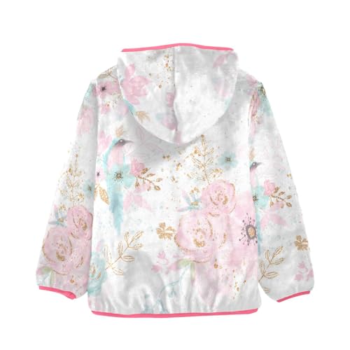 OTVEE Pink Floral Gold Leaves Kids Hoodie Jacket Fall Spring Full Zip Warm Outwear Coat2