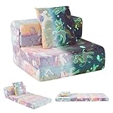 COSTWAY Canapé lit Enfant Brillant dans Le Noir avec Motif Licorne & Oreiller, Matelas de Sol Pliable en Flanelle avec Housse Lavable en Machine, Canapé Modulaire pour Chambre Salle de Jeux (Rose)