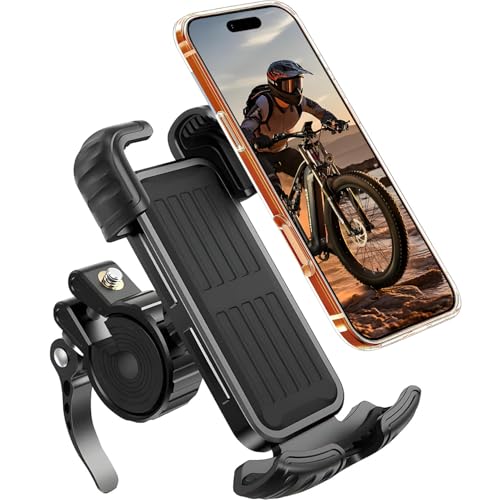 Marspeeder Bike Motorcycle Phone Mount,[Super Stable Metal] Bike Motorcycle Phone Holder with Security Lock, Bicycle Phone Mount with Soft Cushion & Adjustable Clip Compatible with 4.7''-6.8'' Phone
