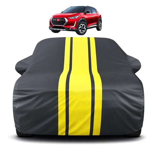 Image of Auto Hub Car Cover Compatible with Nissan Magnite with Mirror Pocket, Soft Cotton Lining, Magnite Car Cover Waterproof - Yellow-Black