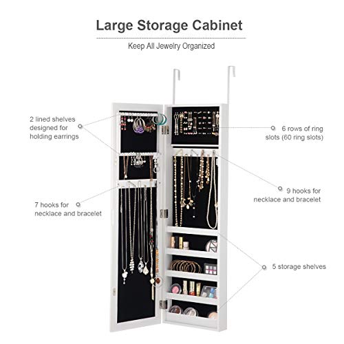 Giantex HW58858NEW Jewelry Cabinet Armoire Door Wall Mounted, Full Length Mirror And 5 Storage Shelves thumb #2