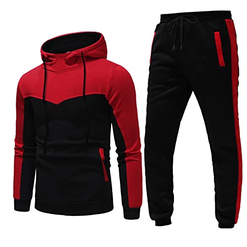 Herren Jogginganzug Trainingsanzug , Männer Sportanzug Fitness Streetwear Hoodie Sporthose , Men Gym Sportbekleidung Kapuzenpullover Fitnessanzug , Mode Farbblock Beiläufig Sportheim Jogginghose Set Cover